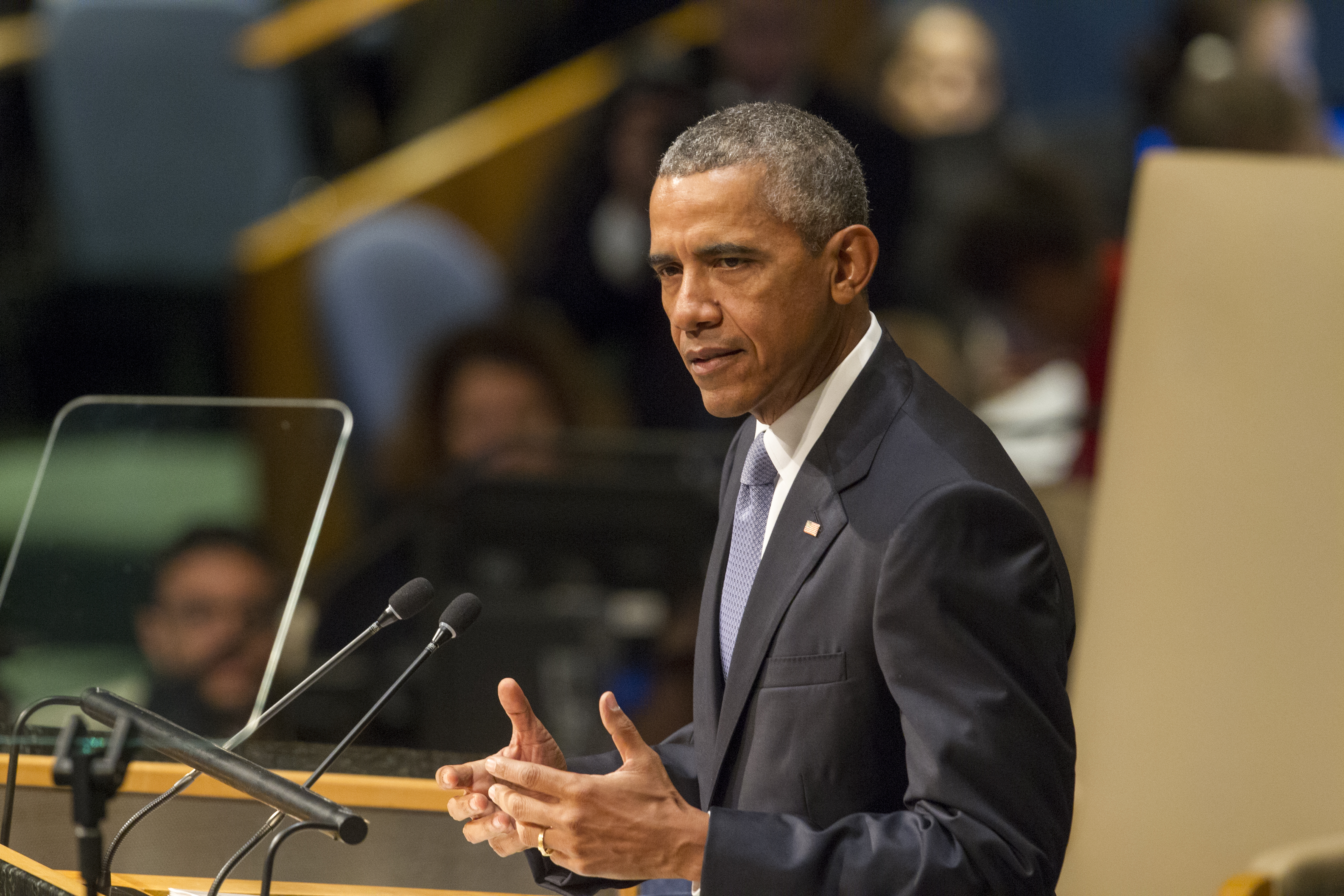 Barack Obama em Assembleia Geral da ONU, em setembro. | UN Photo/Loey Felipe