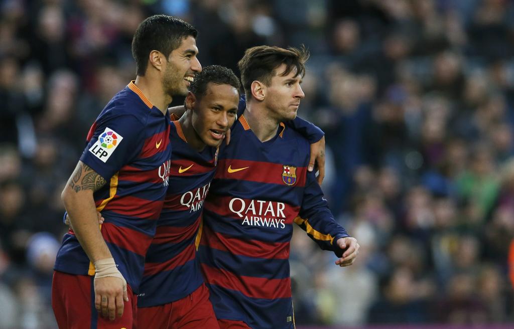 Os três atacantes do Barcelona marcaram na goleada sobre a Real Sociedad. | Albert Gea/Reuters