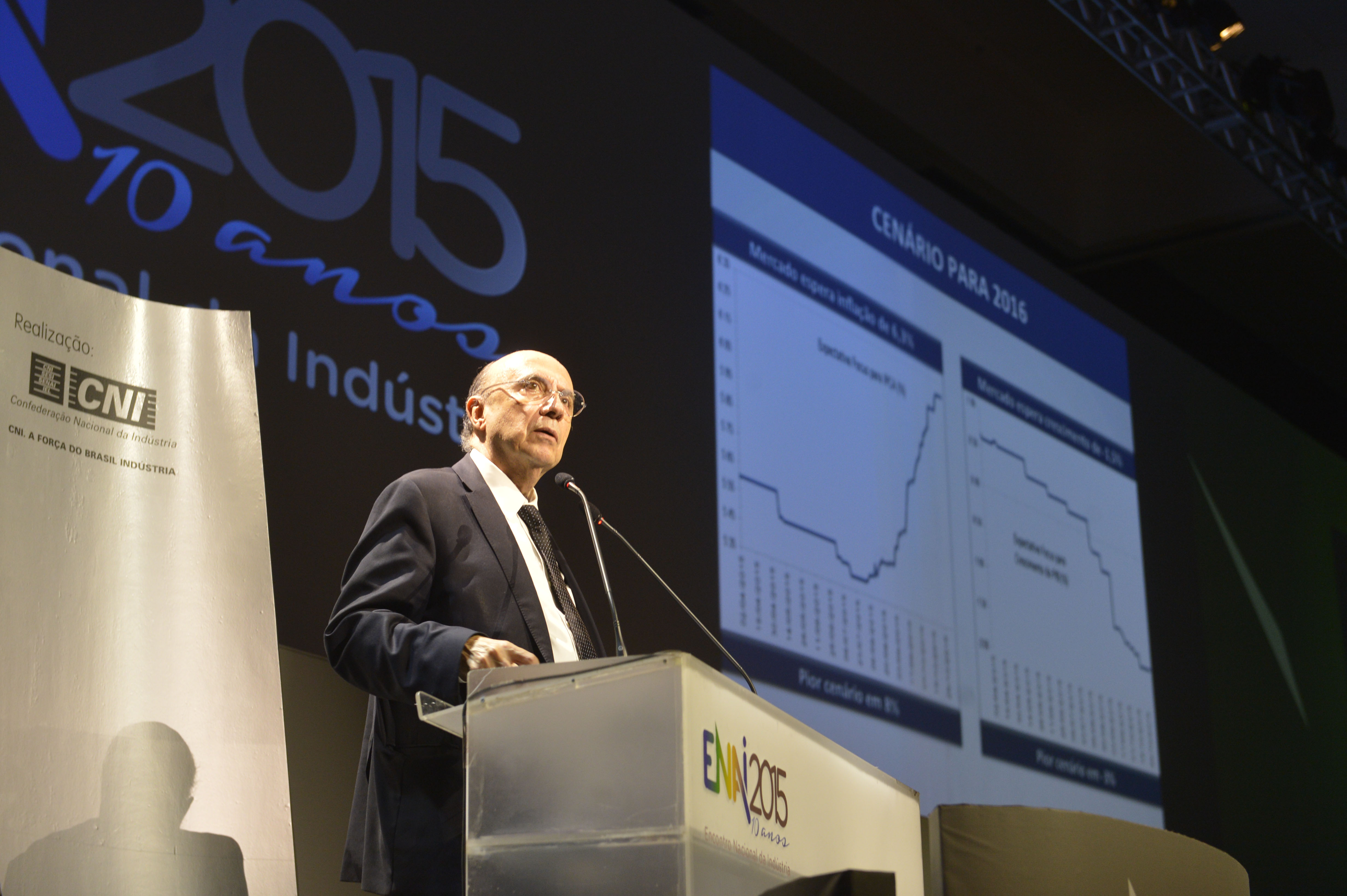 Meirelles durante apresentação em evento para empresários. | José Paulo Lacerda/CNI