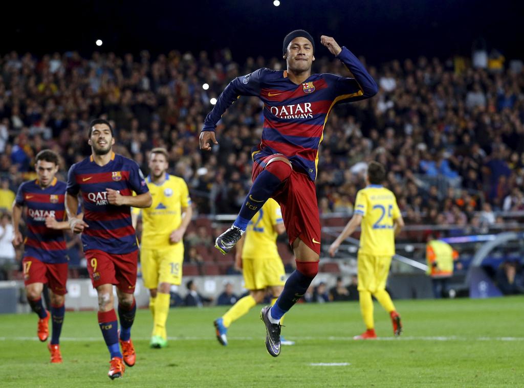 Neymar marcou mais dois gols na Liga dos Campeões. | ALBERT GEA/REUTERS