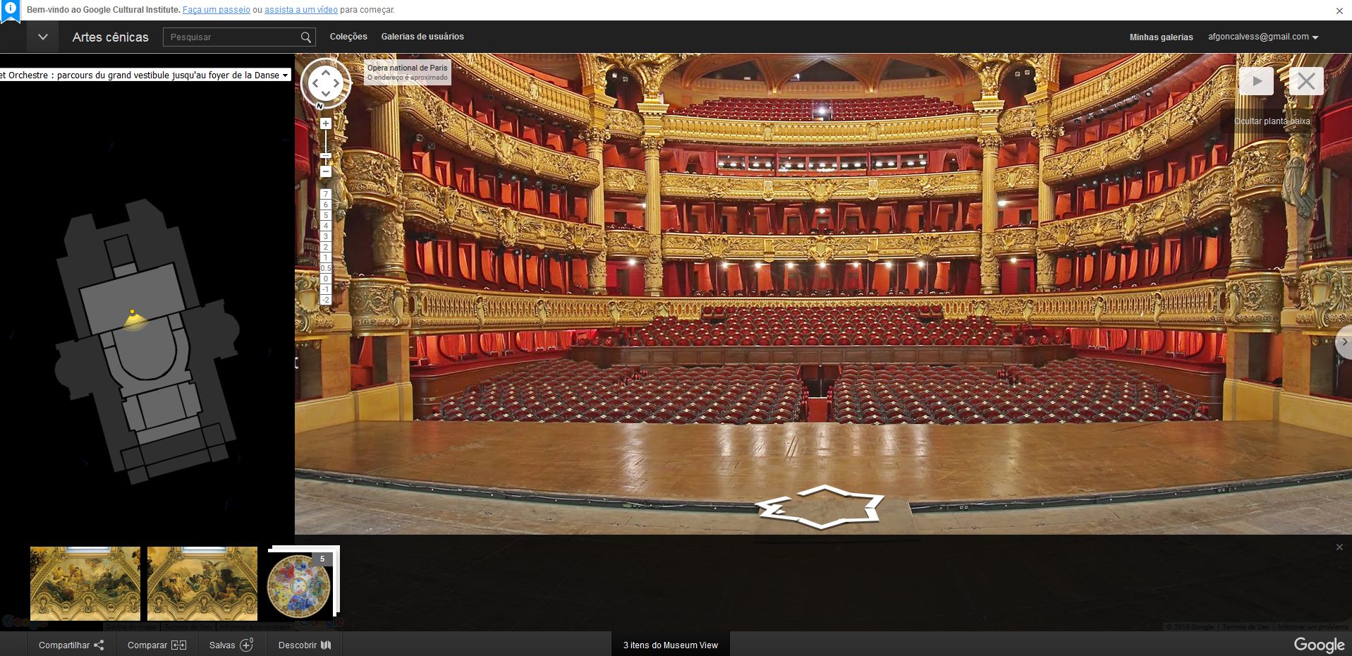 Tour virtual pela Ópera National de Paris, um dos disponibilizados pelo Google | Reprodução/