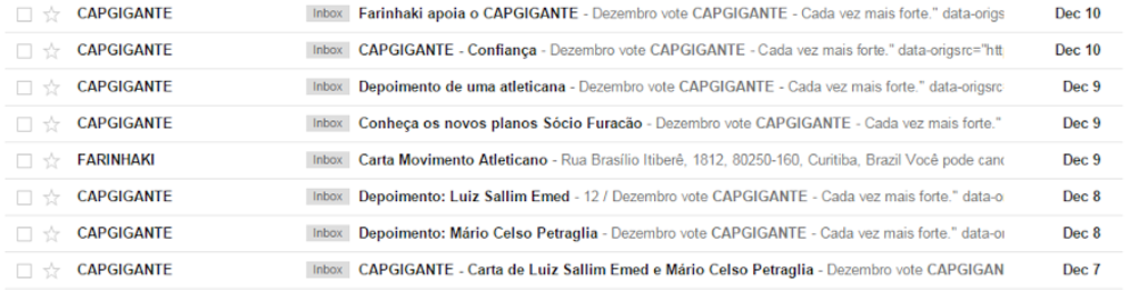 Caixa postal de sócio atleticano com mensagens da CAPGigante | /