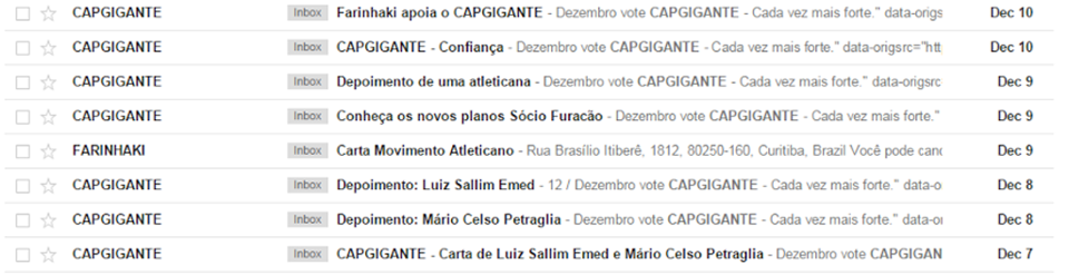 Caixa postal de sócio atleticano com mensagens da CAPGigante | /