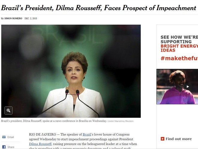 The New York Times classificou o acolhimento do pedido como uma “jogada” de Eduardo Cunha |