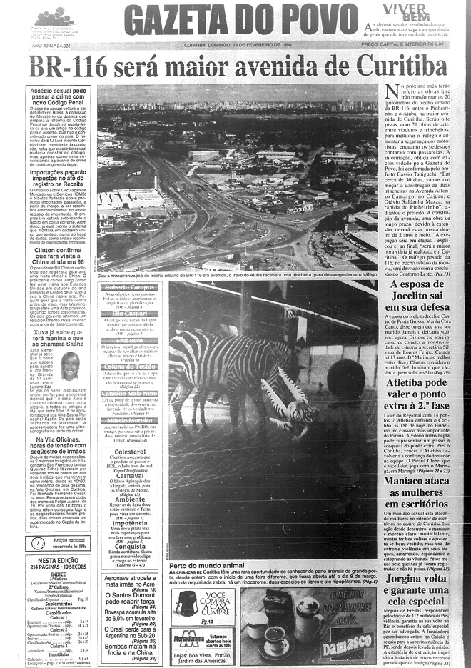 Na década de 1990, Gazeta encontra um formato sólido, editorial e graficamente. A coluna de curiosidades na coluna esquerda se torna uma tradição. Em 1998 jornal arrisca e estreia novo projeto. | arquivo/Gazeta do Povo