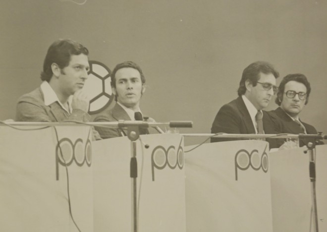 TV Paraná Canal 6, com Joaquim Cirino, Max Rosemann e Renato Trombini, diretores do Colorado. | Arquivo Pessoal