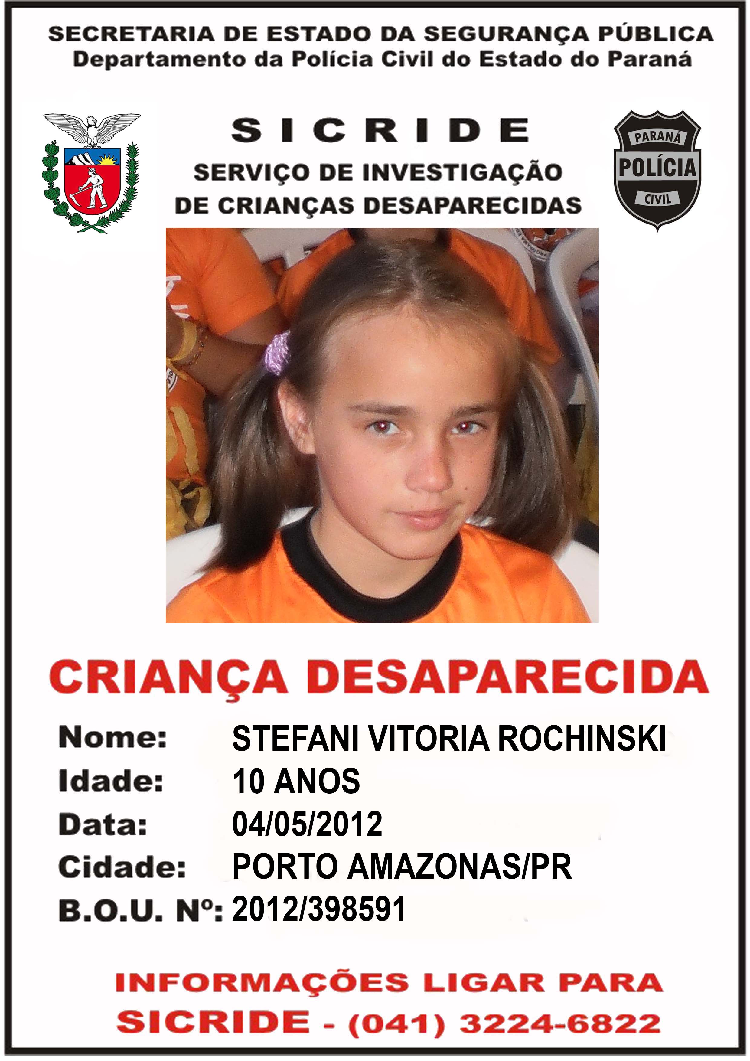 A polícia segue à procura de pistas do paradeiro de Stefani, | Divulgação/Sicride