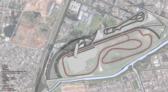Indicação de como ficaria dividido o autódromo. | Divulgação/Realiza Arquitetuta