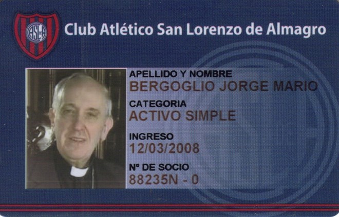 Carteirinha de sócio do San Lorenzo do Papa Francisco. | RR/gk/HANDOUT
