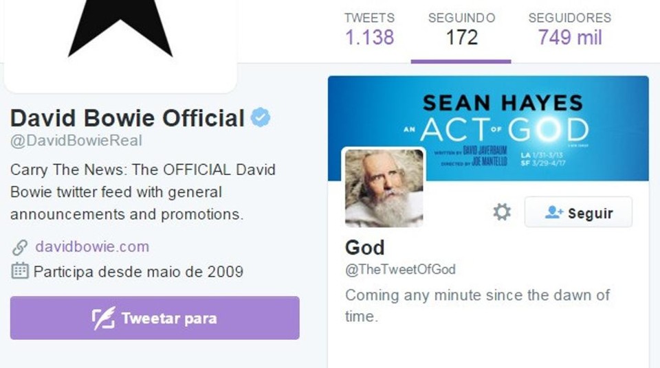 Último perfil que Bowie seguiu no Twitter foi de Deus | Reprodução