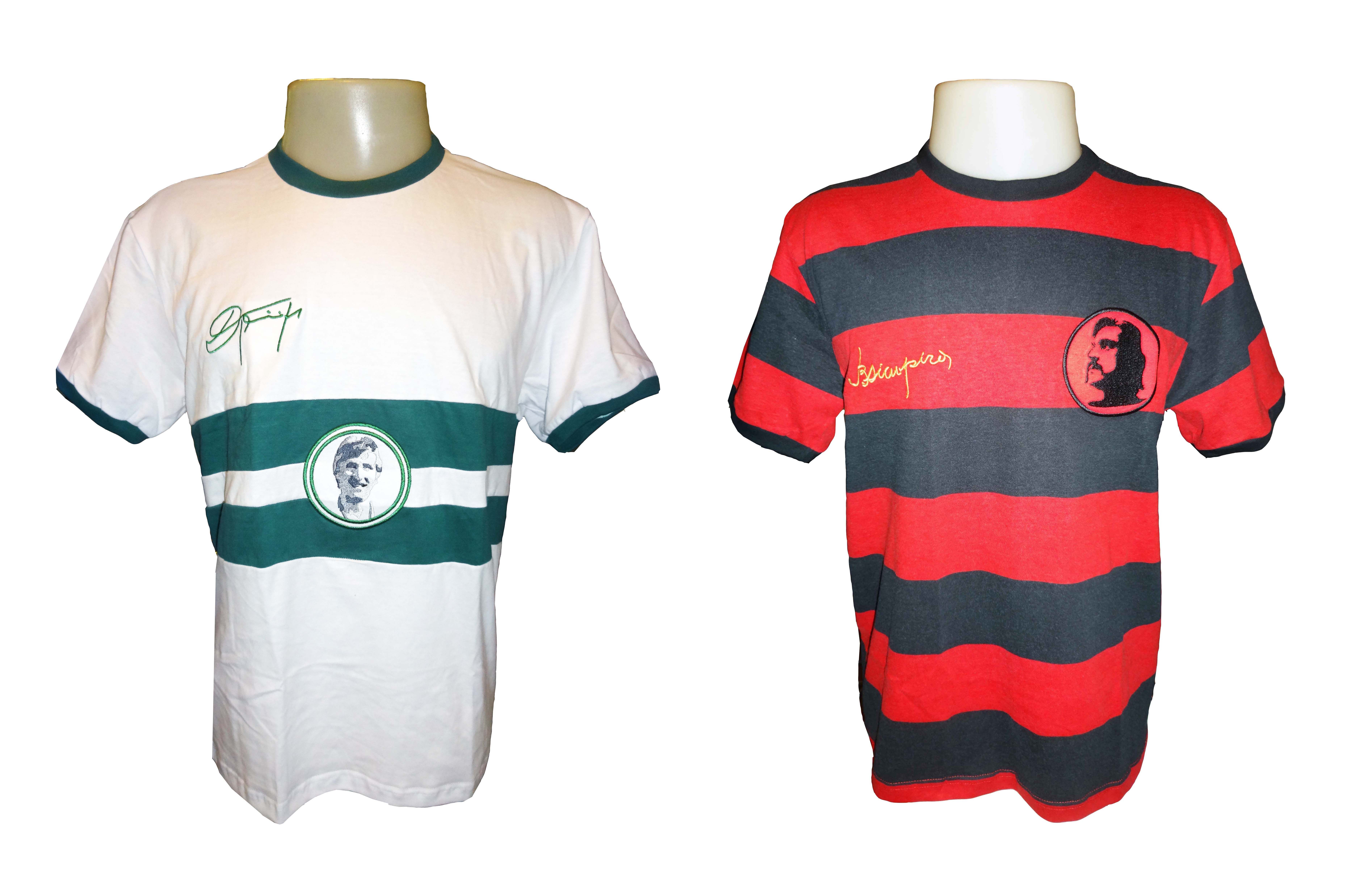 Krüger e Sicupira são homenageados em camisas retrô de Coritiba e Atlético. | Divulgação Liga Retrô/