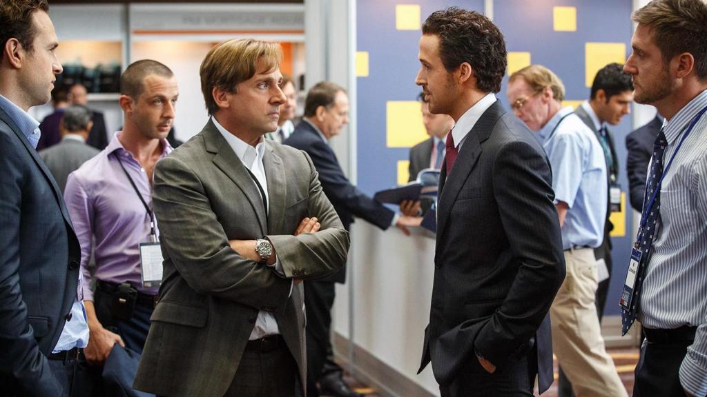 Steve Carell e Ryan Gosling são investidores que anteveem a crise em “A Grande Aposta”. | Divulgação