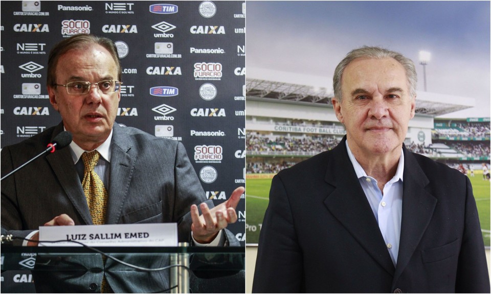 Luiz Sallim Emed, presidente do Atlético, e Alceni Guerra, vice do Coritiba, esperam solução “pacífica” para a Primeira Liga. | Daniel Castellano/Gazeta do Povo