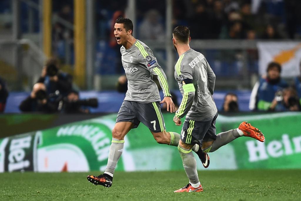 Cristiano Ronaldo comemora o gol que abriu o placar para o Real Madrid. | FILIPPO MONTEFORTE/AFP
