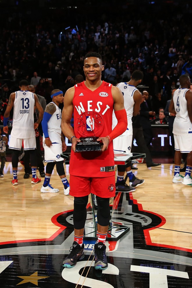 Russell Westbrook foi eleito o MVP do All-Star Game 2016, | ELSA/AFP