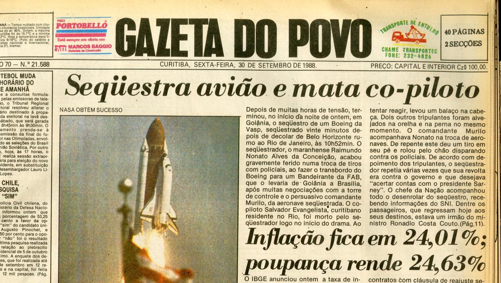 Caso foi manchete da Gazeta do Povo em 30 de setembro de 1988 | Arquivo/Gazeta do Povo
