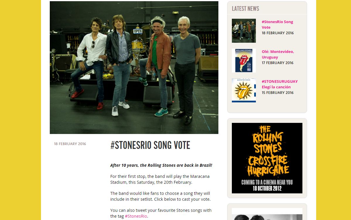 Votação pode ser feita pelo Twitter ou pelo site da banda. | Reprodução