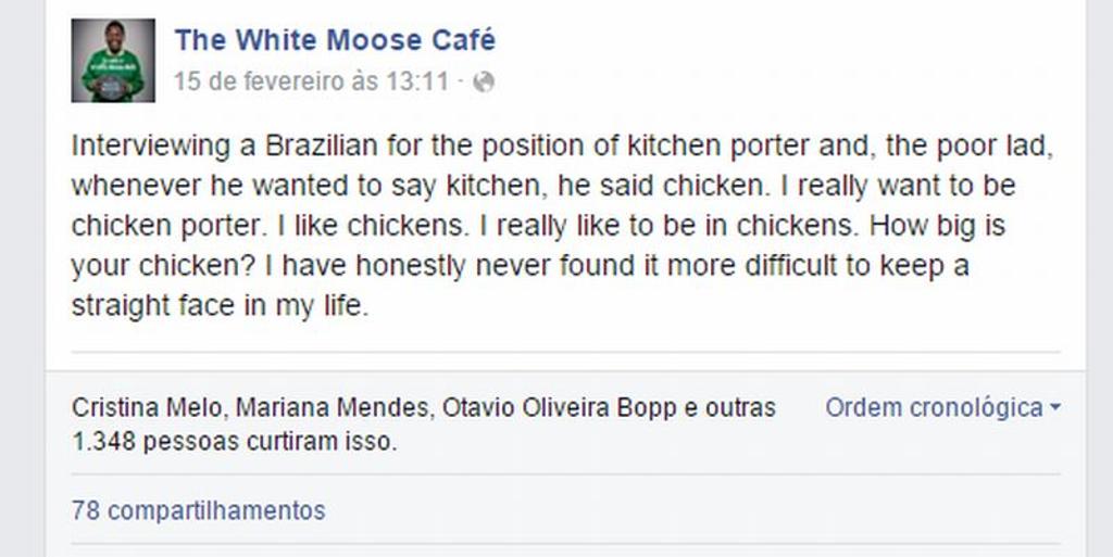 Publicação original do café White Moose | /Reprodução (Facebook - White Moose)