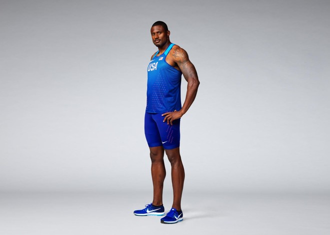 Atleta David Oliver na apresentação dos uniformes de atletismo dos EUA para a Rio-2016. | 