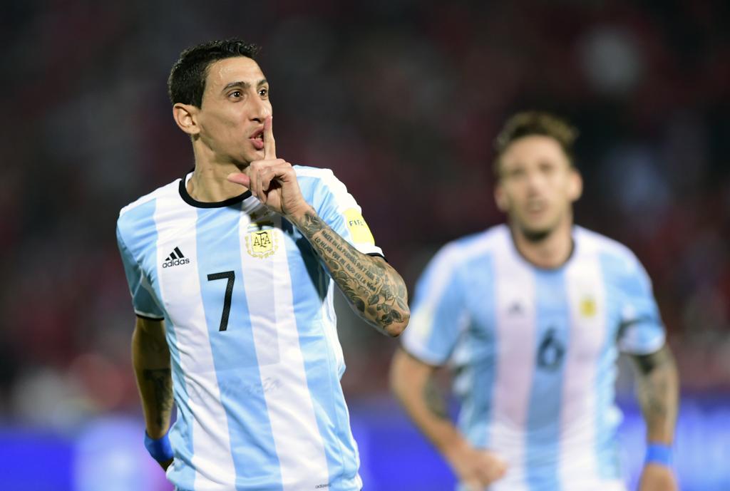 Di Maria comemora o primeiro gol da Argentina sobre o Chile, em Santiago: virada e vingança. | Martin Bernetti/AFP