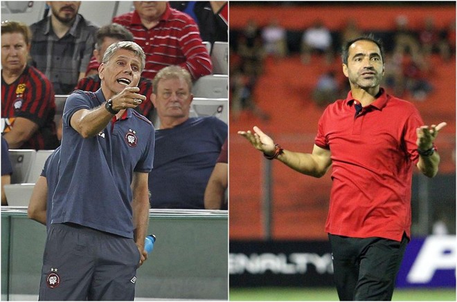 Paulo Autuori, do Atlético, e Rogério Zimmermann, do Brasil-RS, se enfrentam nesta quinta-feira no Rio Grande do Sul. | Antônio More/Gazeta do Povo e Carlos Insaurriaga/Divulgação