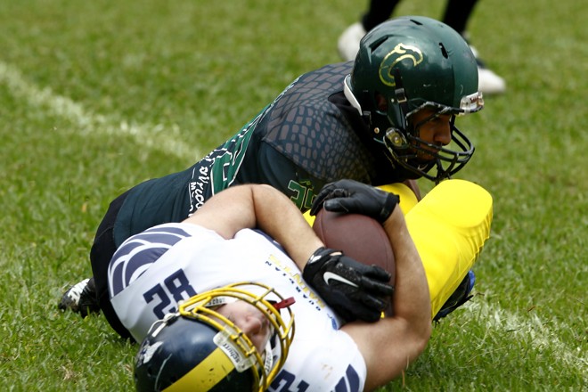 Jogo do Guardians Saints X Coritiba Crocodiles no campo do Imperial Futebol Clube | Antônio More/Gazeta do Povo