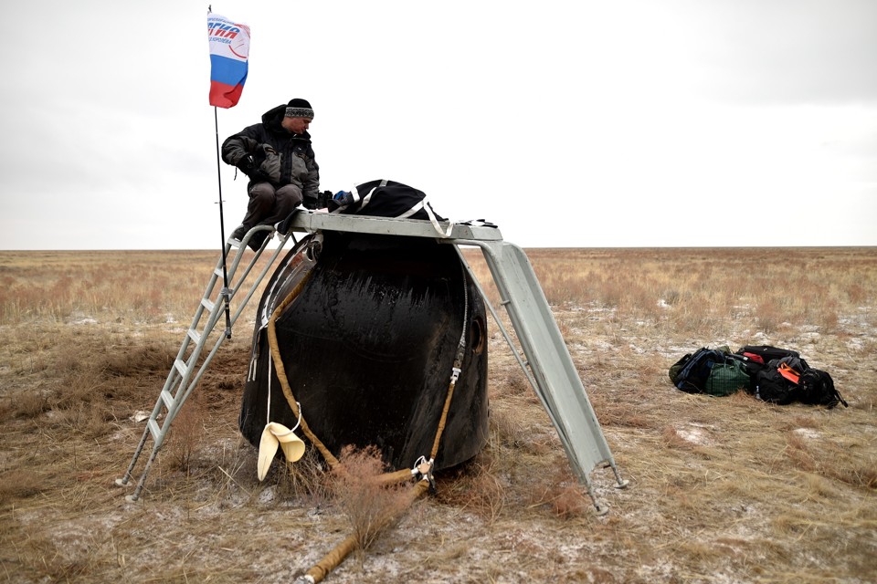Cápsula espacial Soyuz TMA-18M, que os astronautas usaram para retornar à Terra | KIRILL KUDRYAVTSEV/AFP