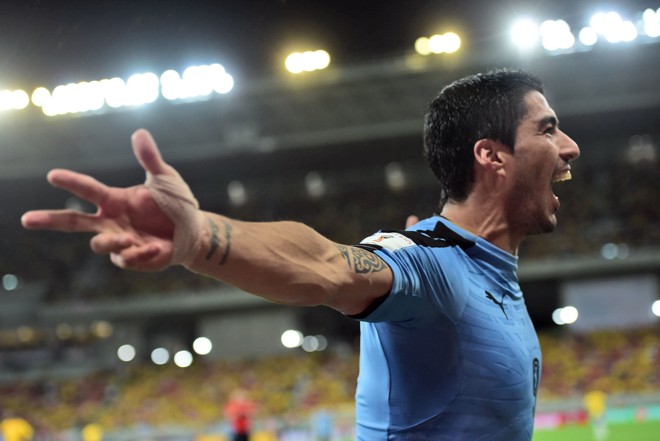 Suárez comemora gol do Uruguai contra o Brasil. | CHRISTOPHE SIMON/AFP