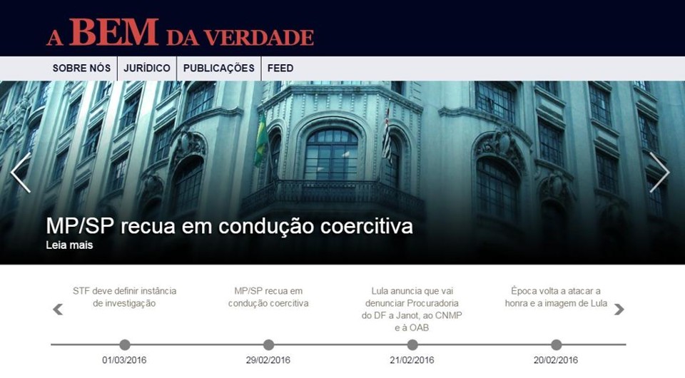 Página inicial do site ‘A Bem da Verdade’ criado por Lula e seus filhos. | Reprodução/Internet