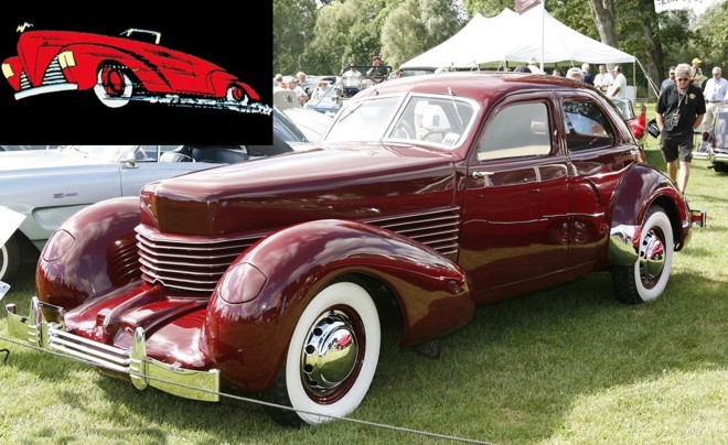 Primeira inspiração: No começo, o Batmóvel não era um arsenal de armas ‘móvel’ como nos modelos mais contemporâneos - era simplesmente o carro do Batman. E nos quadrinhos, ele começou dirigindo um conversível baseado no Cord 810/812, modelo produzido em 1936 e 1937. |