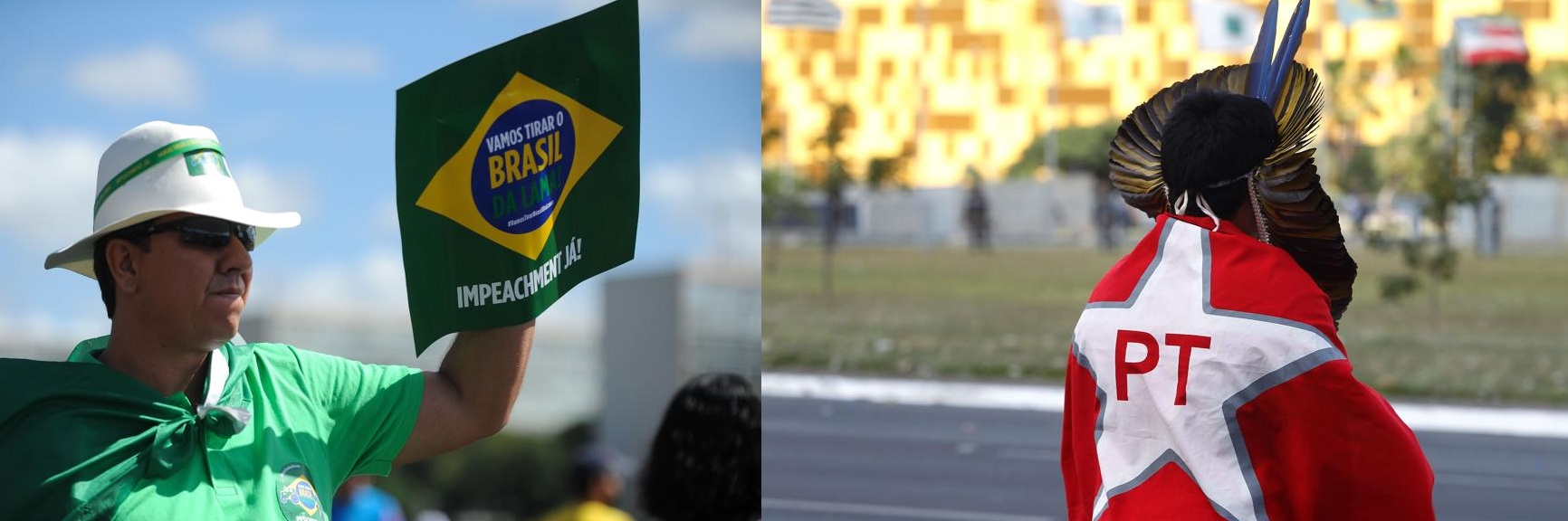 Manifestantes pró e contra o impeachment em frente ao Congresso em Brasília | Andressa Anholete e Beto Barata/AFP