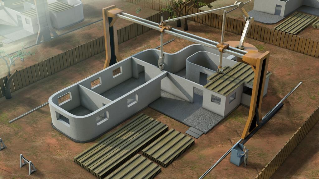 Impressora 3D se propõe a imprimir casas inteiras em 24 horas. | Divulgação/Contour Crafting