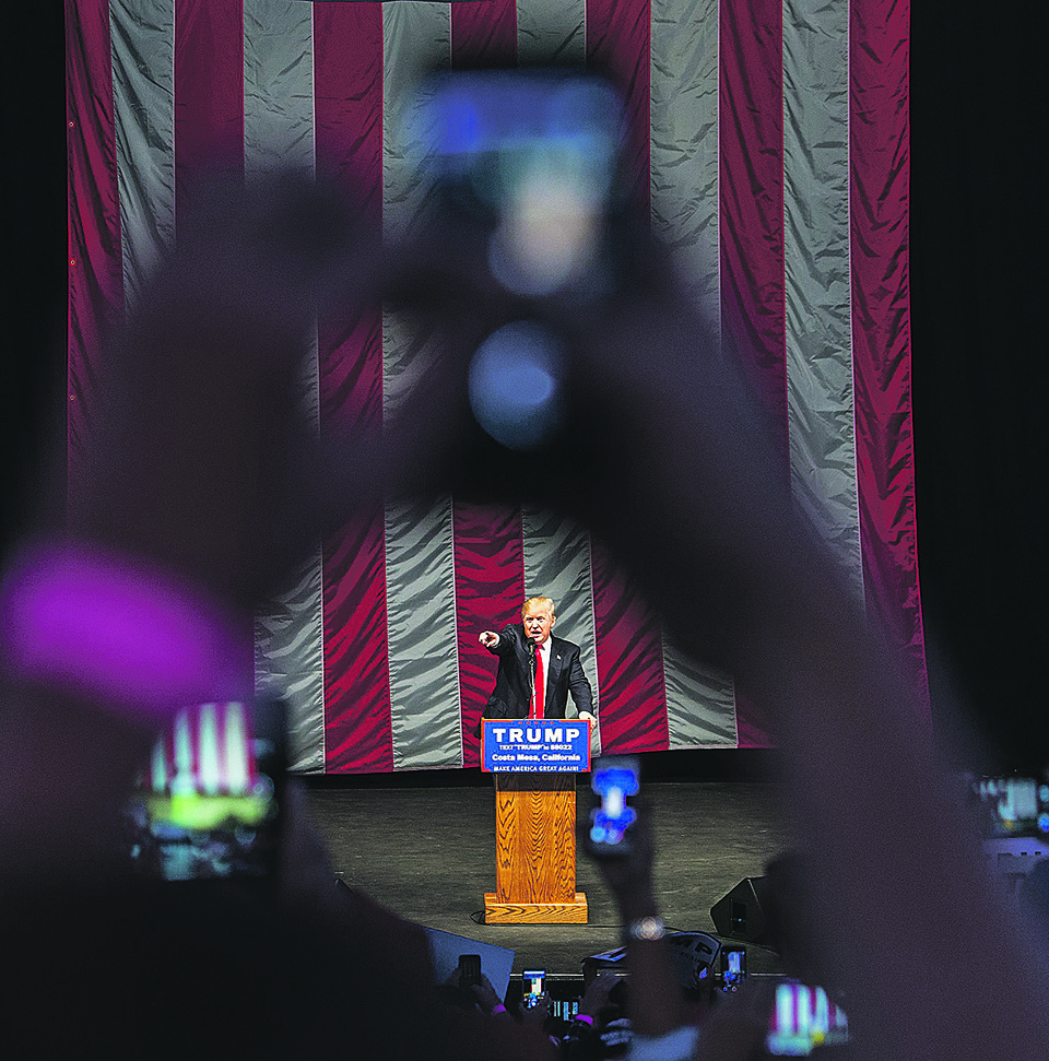 Donald Trump em ação: “Não vamos entregar este país ou seu povo à música falsa do globalismo”. | David Mcnew/AFP