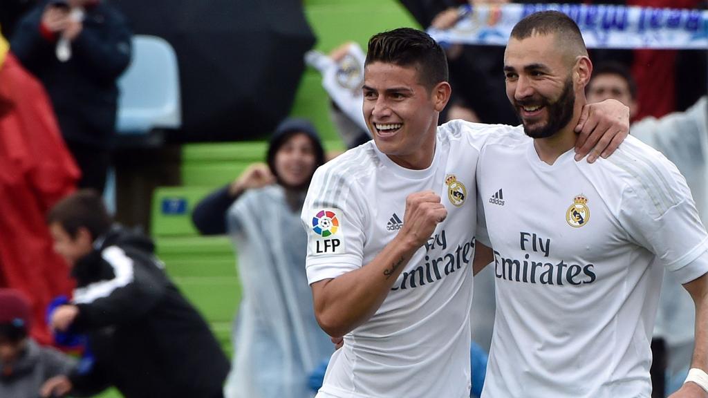 James Rodríguez e Benzema tiveram ótima atuação no estádio do Getafe. | Gerard Julien/AFP