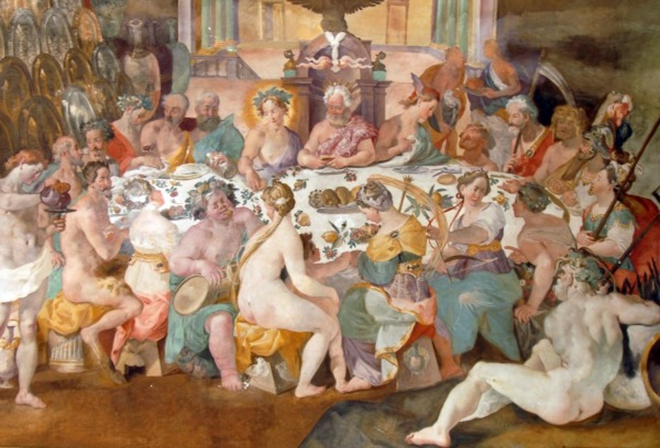 “Il Convivio Degli Dei”, afresco de Andrea Boscoli (1592), da Villa di Corliano, em Pisa (Itália). | Reprodução