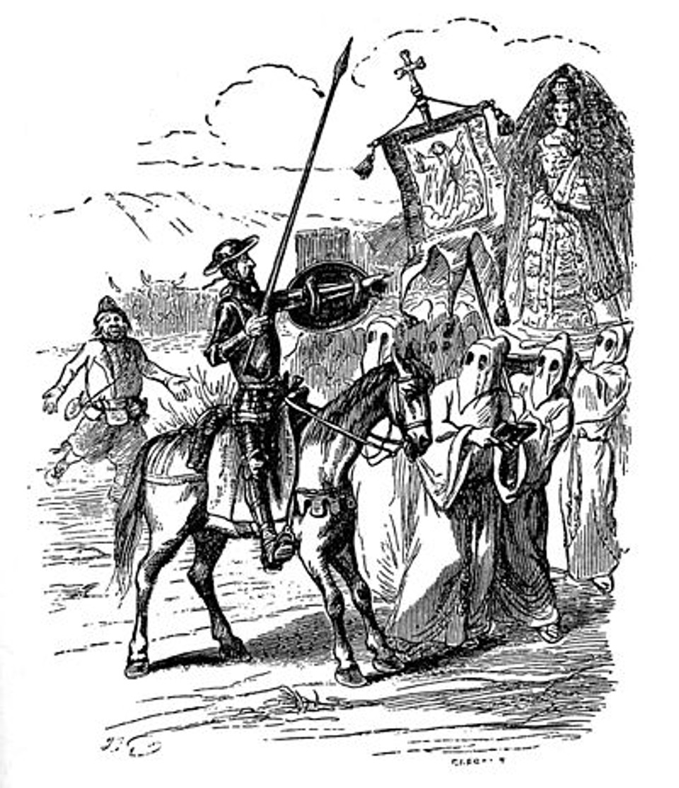 Dom Quixote em uma de suas aventuras perigosas. | Reprodução
