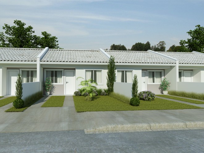 Residencial Bela Vista: quem fechar negócio com as unidades do Residencial Bela Vista durante o Feirão da Caixa terá toda a documentação (ITBI, Funrejus, certidões, despachante, registro e escritura) paga pela construtora. Ofertado pela JBA Imóveis na feira, o condomínio conta com residências de dois quartos e área útil entre 42 m² e 46 m² localizadas em Fazenda Rio Grande. O preço das unidades parte dos R$ 111 mil. | Divulgação JBA Imóveis