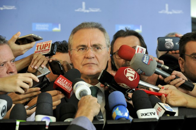 Presidente do Senado Federal, o senador Renan Calheiros (PMDB-AL) concede entrevista coletiva antes da votação do processo de impeachment da presidente Dilma. | Jane de Araújo/Agência Senado