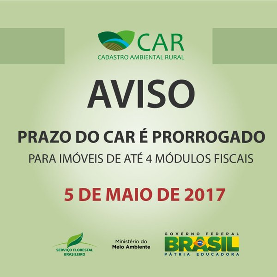 Além do CAR, a adesão ao Programa de Regularização Ambiental (PRA) também foi prorrogada por mais um ano. | Reprodução Internet
/SFB
