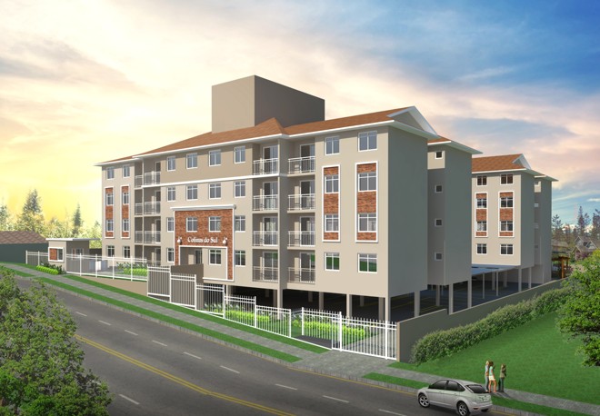 Residencial Colinas do Sul: a Conceito e Moradia aproveitou o Feirão da Caixa para realizar o lançamento do seu mais novo empreendimento: o Residencial Colinas do Sul. Localizado no Sítio Cercado, o condomínio terá 60 apartamentos com área privativa entre 50,28 m² e 53,21 m² em plantas de dois dormitórios, com e sem suíte. As unidades custam a partir de R$ 169 mil e estão enquadradas no programa Minha Casa, Minha Vida. | Divulgação Conceito e Moradia