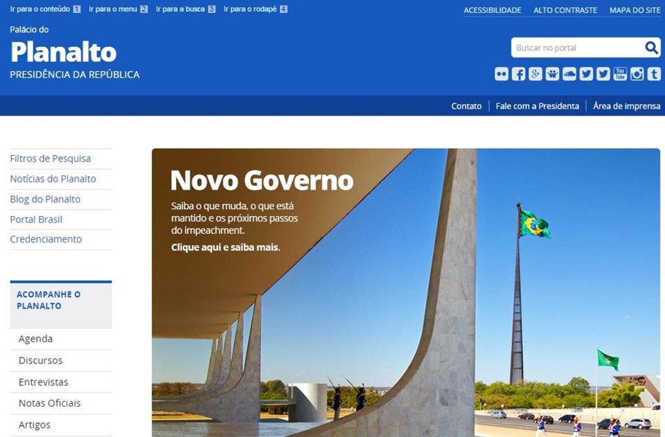 Novo site do Planalto destaca Constituição e extingue ‘presidenta’ Dilma | Reprodução/