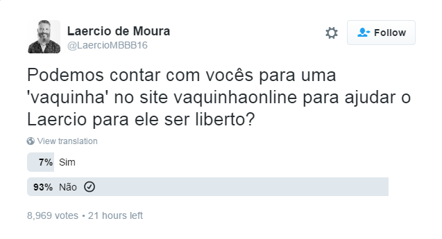 Assessoria de Laércio pergunta se fãs participariam de vaquinha para pagar sua fiança: crime é hediondo e não permite pagamento de fiança | Twitter/Reprodução
