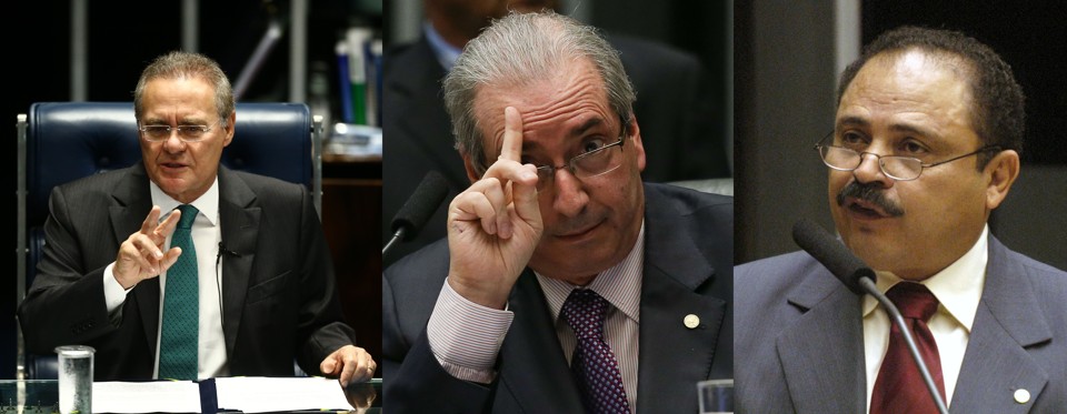 Renan Calheiros, presidente do Senado, Eduardo Cunha, presidente afastado da Câmara, e Waldir Maranhão, presidente interino da Casa, podem assumir em eventual afastamento de Temer | /AFP e Câmara