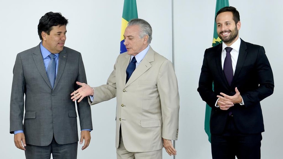 Temer e Mendonça na posse de Calero, nesta quarta-feira (18) | EVARISTO SA/AFP