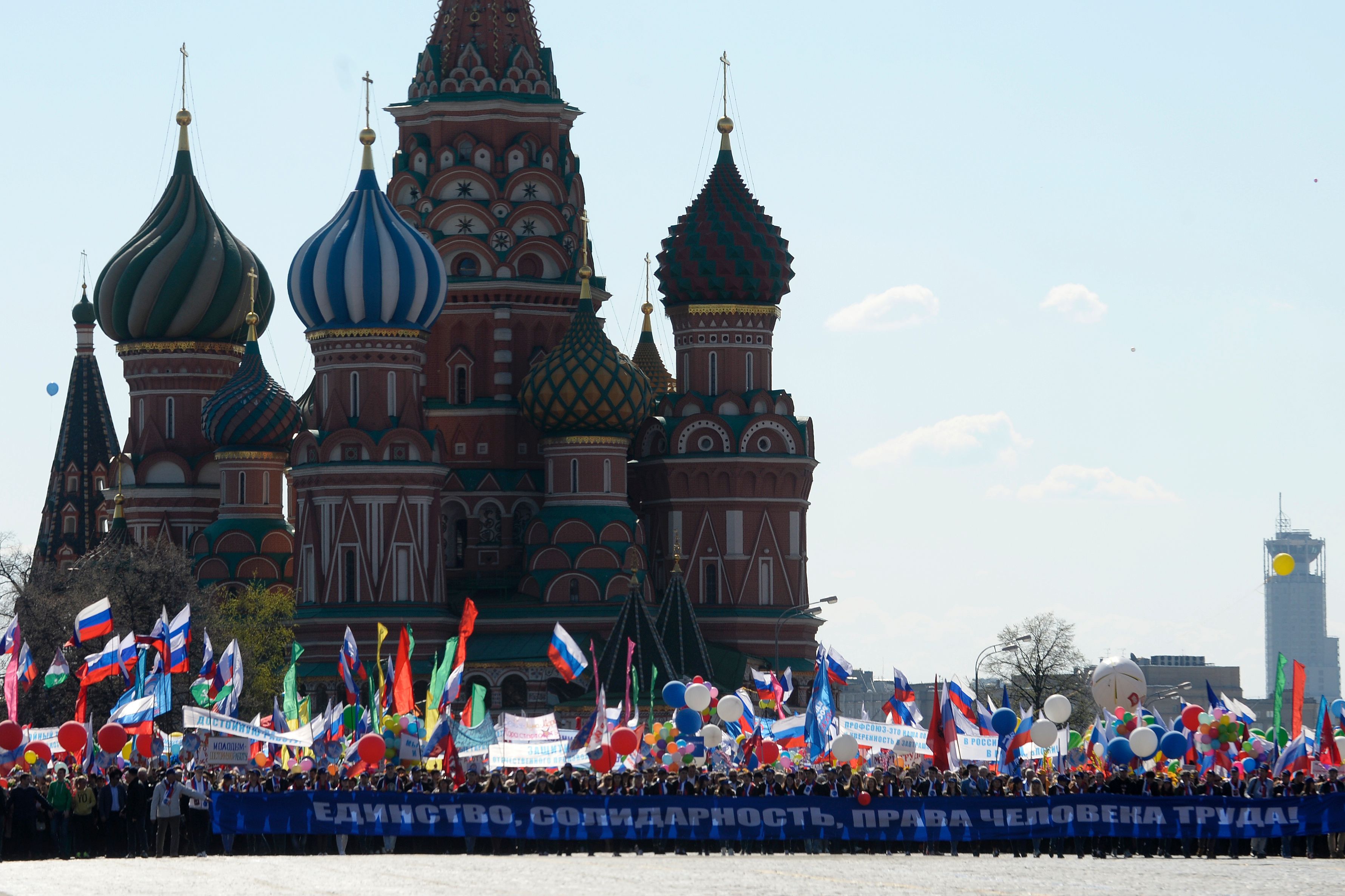 Ato do Dia do Trabalho em Moscou, na Rússia, foi marcha pró-governo | Natalia Kolesnikova/AFP