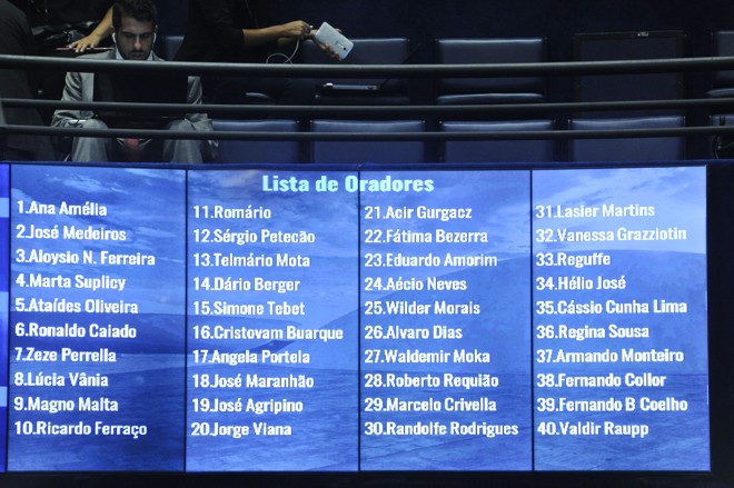 Painel eletrônico mostra lista com oradores inscritos para falar no Plenário do Senado nesta quarta (11). | Geraldo Magela /Agência Senado