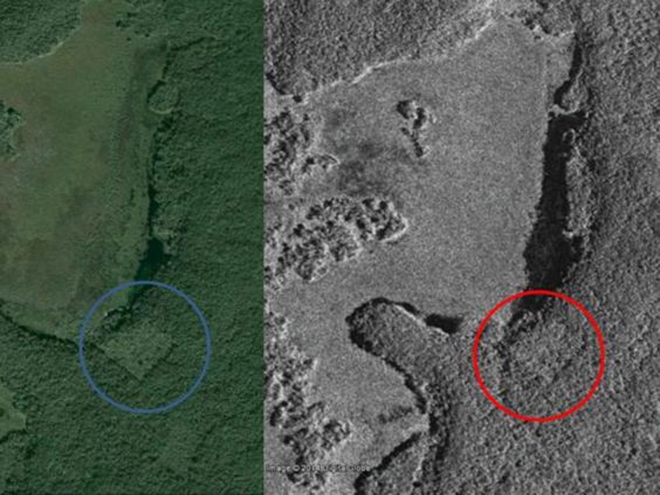 Imagens de satélite comparadas com images do Google Earth mostram estruturas que provavelmente foram feitas pelo homem. | /