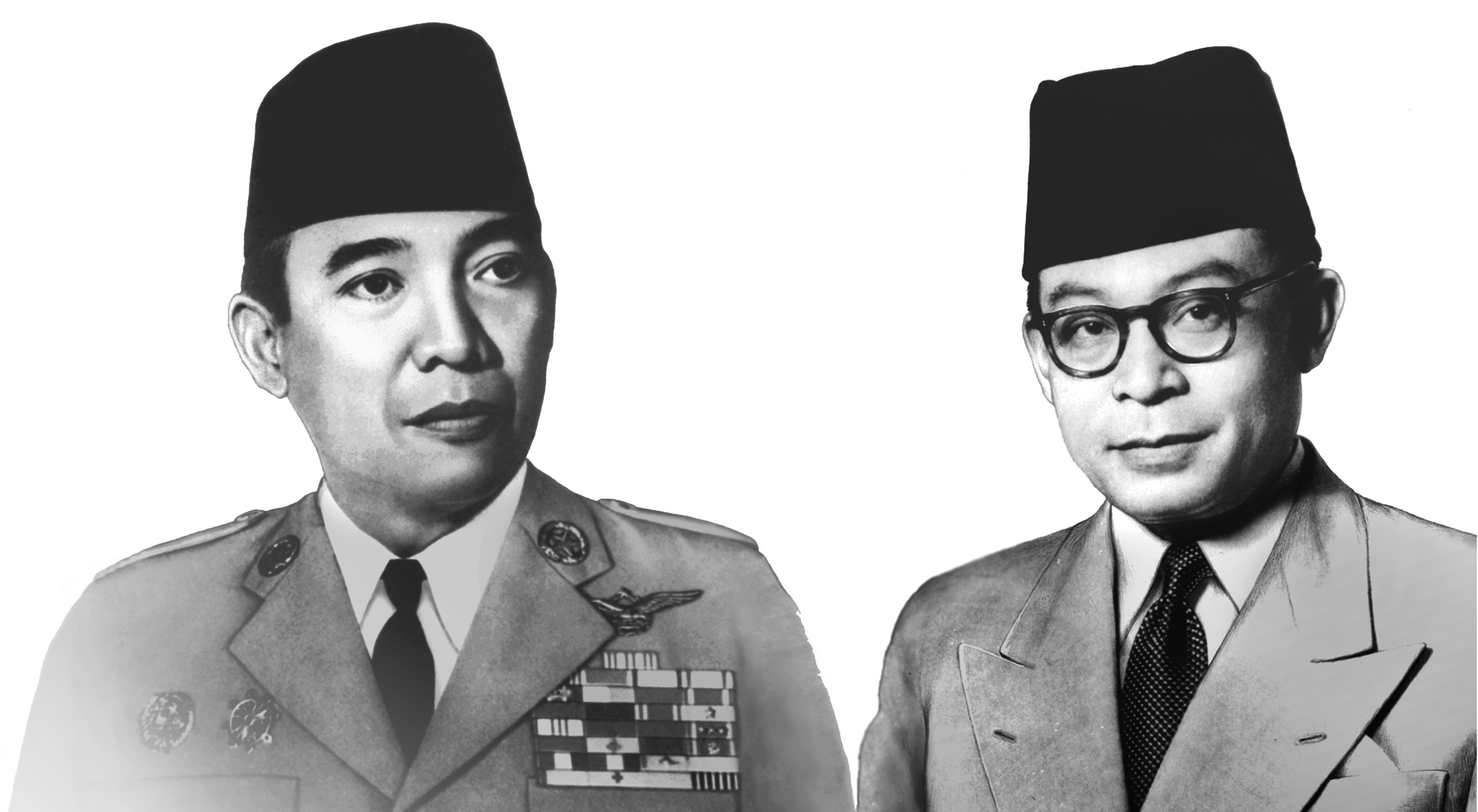 Sukarno (à direita), o presidente deposto, e Suharto, o sucessor. | /