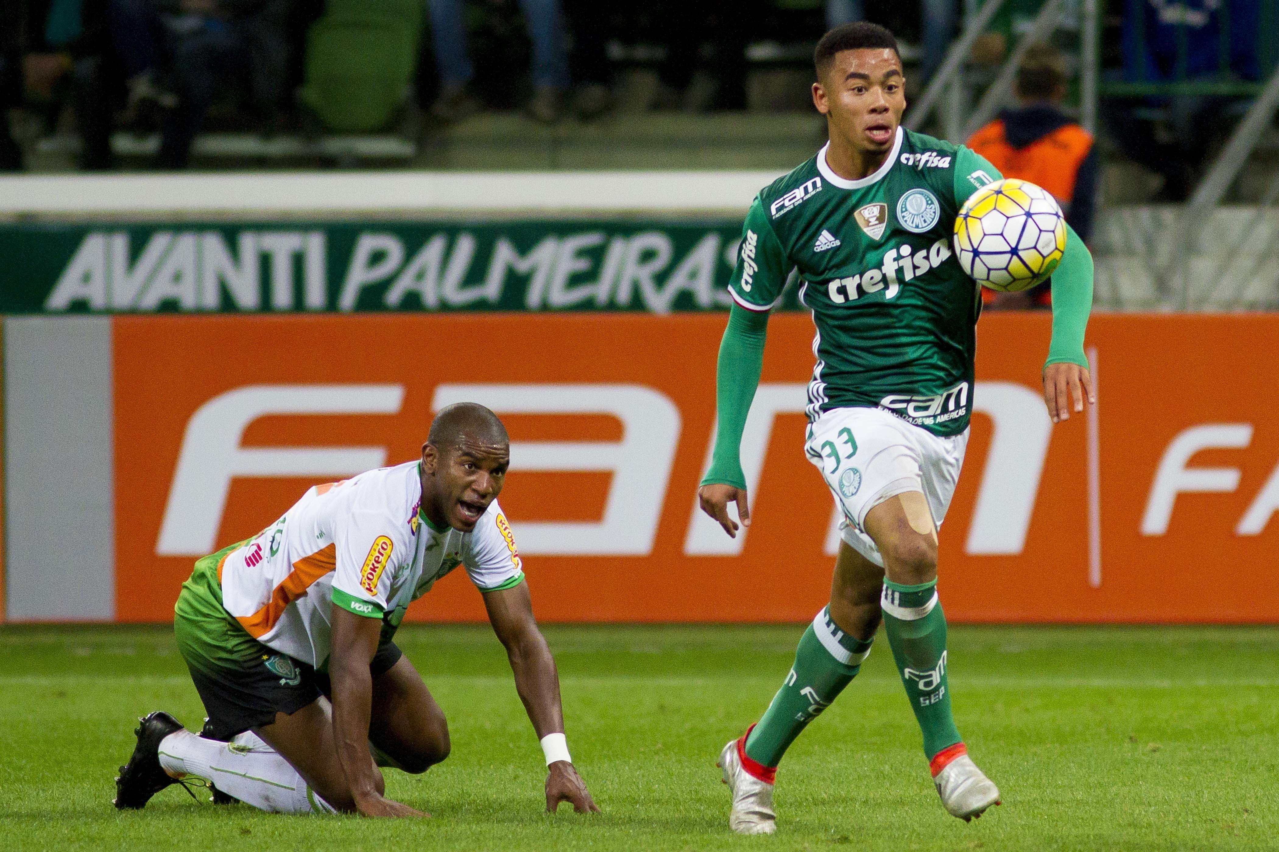 Gabriel Jesus marcou os dols gols do Palmeiras diante do América-MG. | Marco Galvão/Folhapress