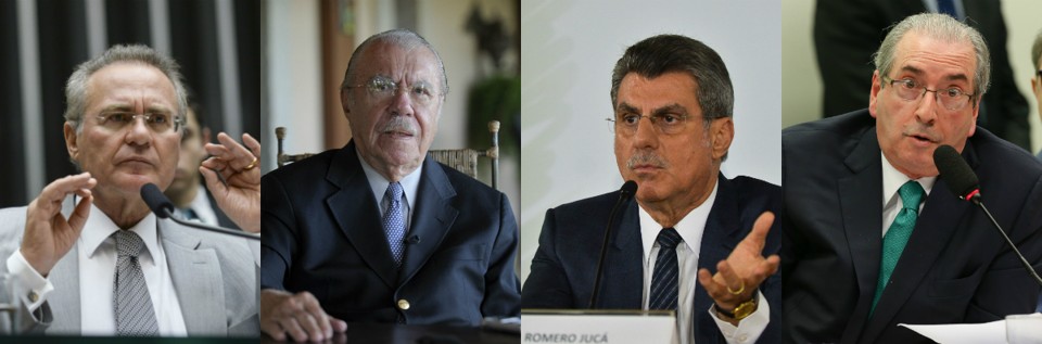 Da esquerda para a direita: Renan Calheiros, José Sarney, Romero Jucá e Eduardo Cunha, todos do PMDB | Montagem/Agência Senado e Agência PT